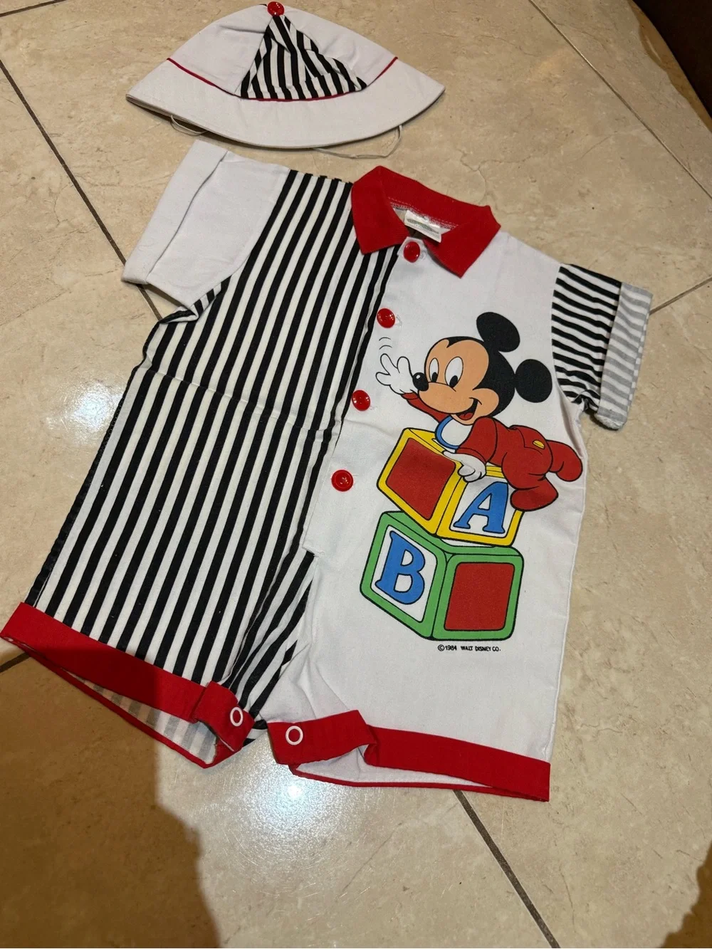 Disney Black White Red Striped Mickey Mouse One-Piece